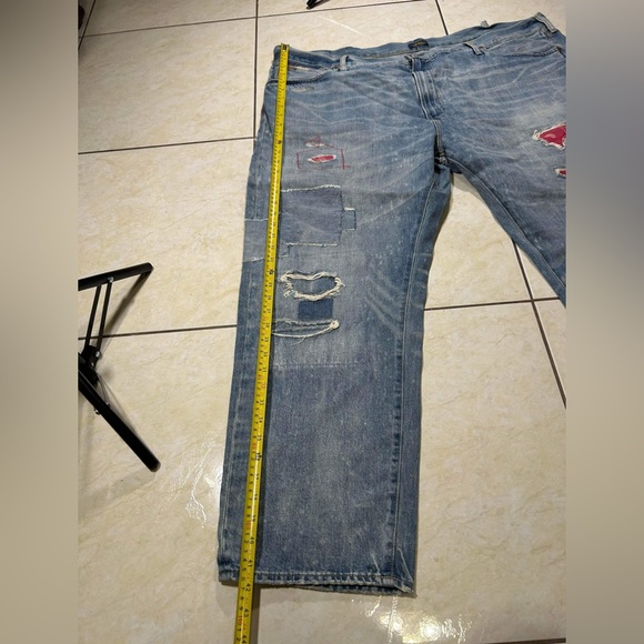 Polo Ralph Lauren Big Tall Varick Slim Straight Red Bandana Patch Distress Jeans - Picture 3 of 10